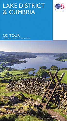 Ordnance Survey map cover for Lake District and Cumbria showing a lake and stone wall.