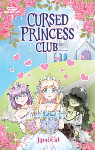 Three anime-style princesses in wedding dresses stand before a castle with floating pink hearts.