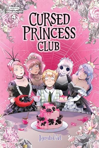 Cover of "Cursed Princess Club Volume 4" featuring six anime-style characters and cake.