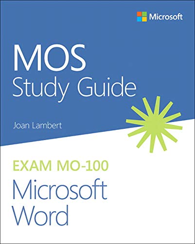 Blue and white MOS Study Guide for Microsoft Word Exam MO-100.