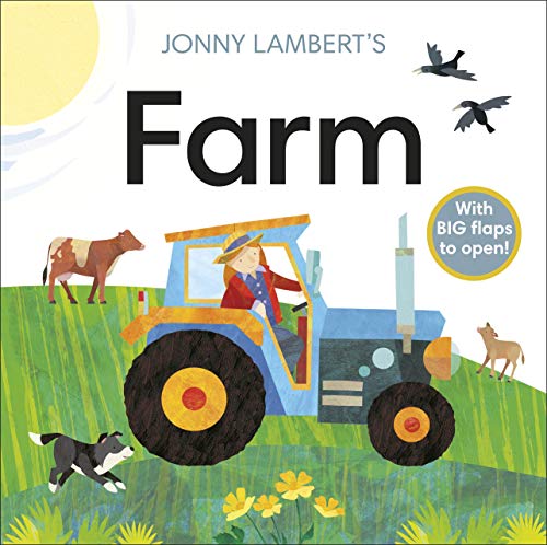 Children’s book cover depicting a tractor, farm animals, and a sunny field.