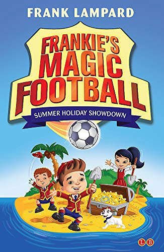 Book cover: children, football, treasure chest, and palm trees on an island.