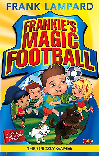 Book cover with cartoon children, a football, and dogs in a landscape.
