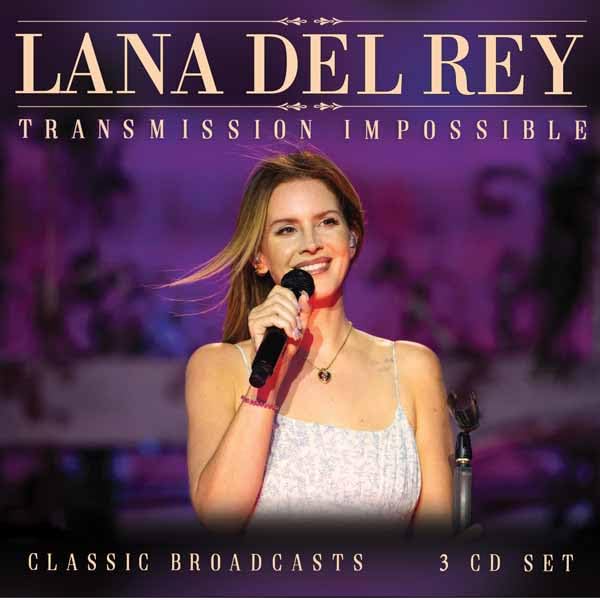 Lana Del Rey album cover, “Transmission Impossible,” featuring a smiling singer with a microphone.