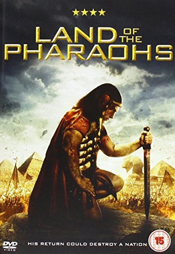 DVD cover for "Land of the Pharaohs" featuring a warrior and pyramids.
