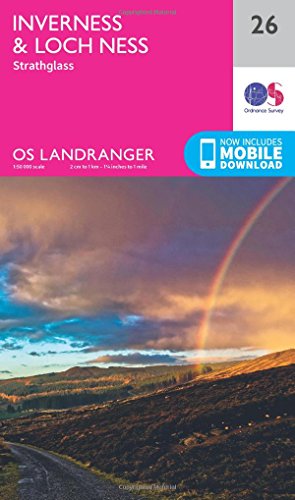 Ordnance Survey Landranger map cover for Inverness and Loch Ness featuring a rainbow landscape.