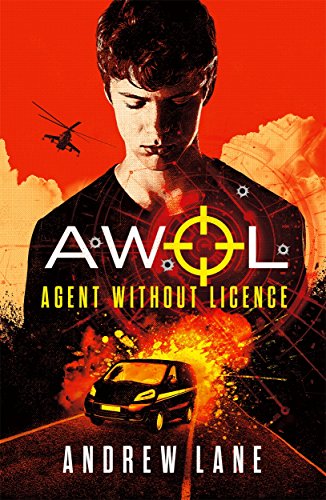Book cover featuring a young man, explosions, a helicopter, and a crosshair.