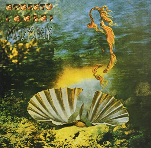 Album cover: woman emerging from a shell in swirling green water.