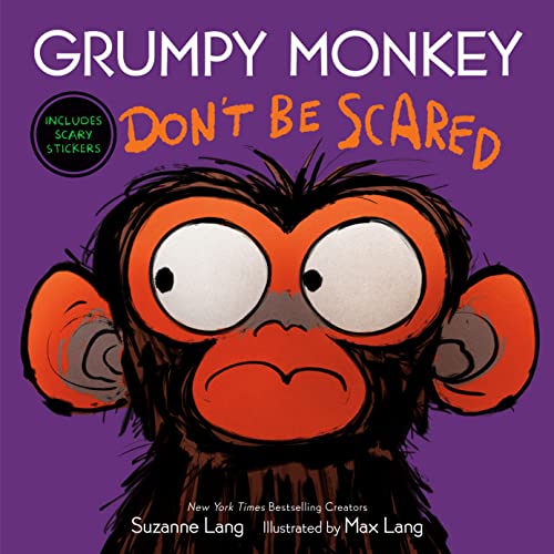 Cover of "Grumpy Monkey Don't Be Scared" featuring a worried orange monkey.