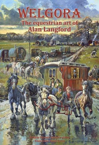 Painting of horses pulling a traditional wooden caravan through a rural landscape.