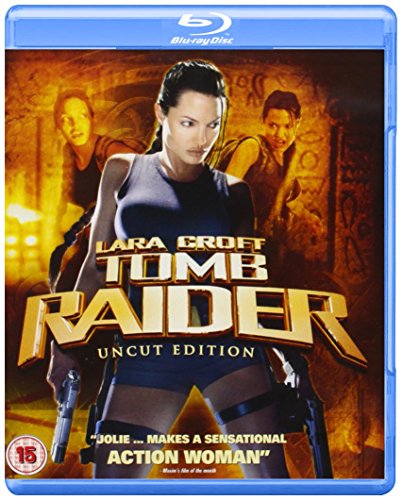 Blu-ray cover for "Lara Croft: Tomb Raider" featuring Angelina Jolie.