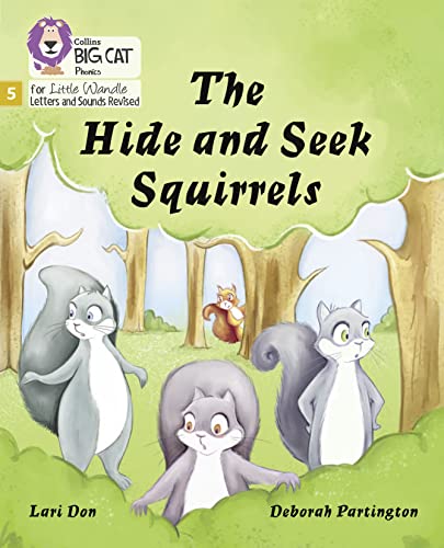 Book cover: “The Hide and Seek Squirrels” with illustrated squirrels.