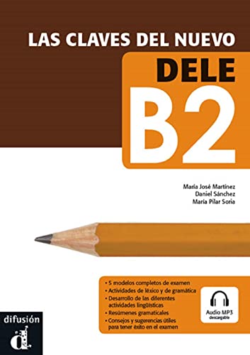 Textbook cover titled Las claves del nuevo DELE B2 with a pencil illustration.