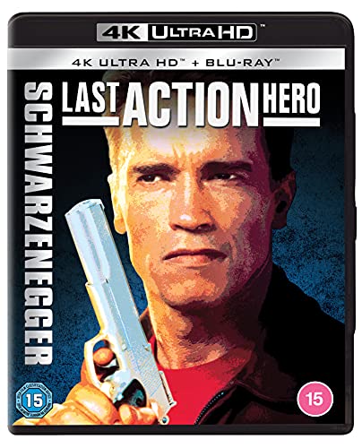 Last Action Hero 4K Ultra HD and Blu-ray cover featuring Arnold Schwarzenegger holding a gun.