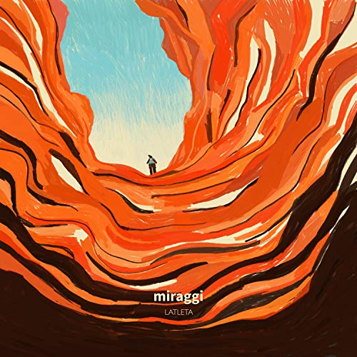 Album cover: abstract orange landscape with a small figure walking.