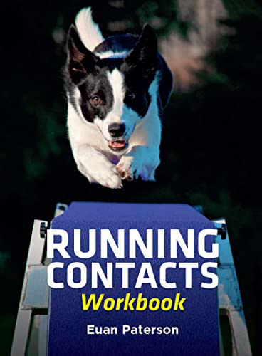 Border Collie mid-air over a blue agility jump with book title.