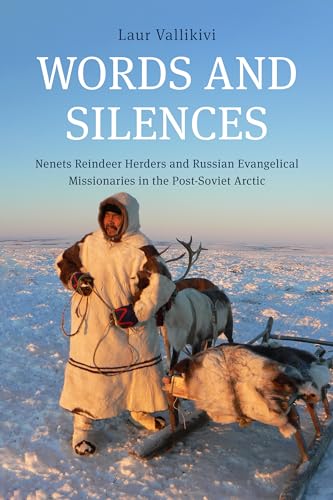 Book cover: Nenets reindeer herder with reindeer in snowy Arctic landscape.