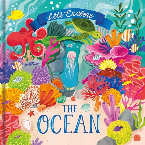 Colorful illustration of ocean life including octopus, turtle, and coral reef.