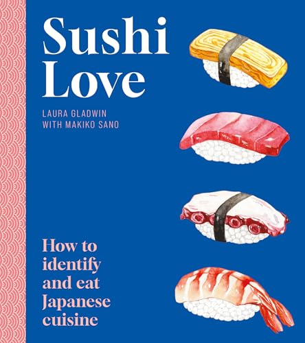 Book cover: “Sushi Love” with watercolor illustrations of sushi pieces.