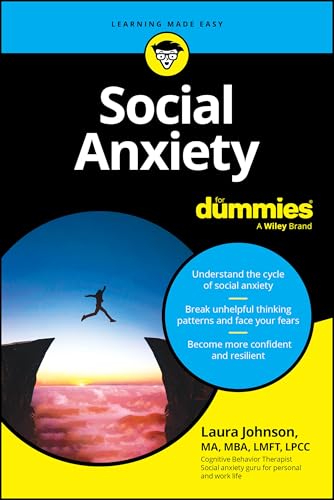 Book cover for "Social Anxiety For Dummies" with a person jumping a gap.