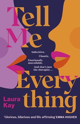 Book cover with stylized silhouettes of two faces facing each other against purple background.