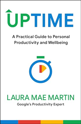 Book cover for Uptime by Laura Mae Martin featuring a stopwatch icon on white.