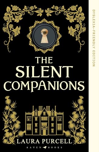 Book cover: black background, gold lettering, house illustration, keyhole.