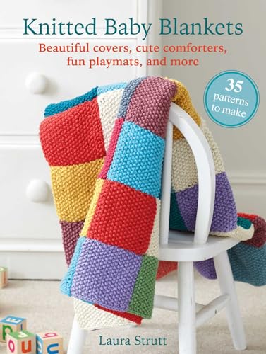 Book cover featuring a colorful, patchwork knitted baby blanket draped on a chair.