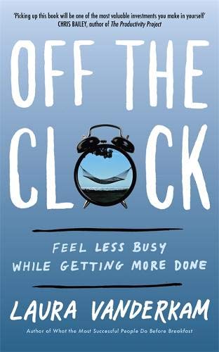 Book cover: “Off the Clock” with an alarm clock reflecting a beach.