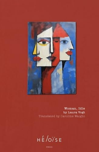 Book cover with a cubist-style painting of faces on a solid red background.