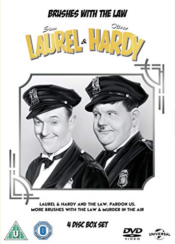 Laurel & Hardy DVD cover featuring the duo in police hats and suits.