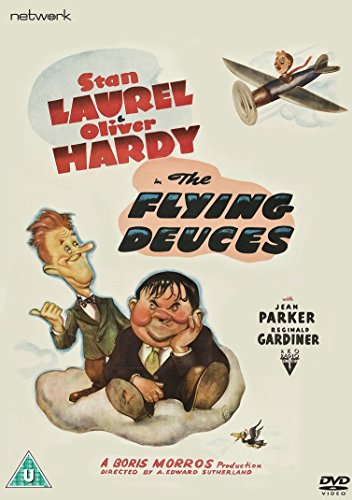 DVD cover for "The Flying Deuces" featuring Laurel & Hardy cartoon art.