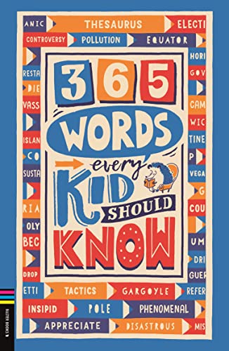 Book cover with colorful typography reading "365 Words Every Kid Should Know.