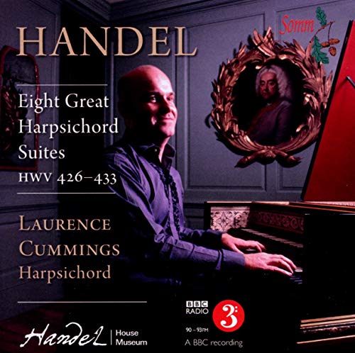 CD cover featuring Laurence Cummings at a harpsichord, portrait above.