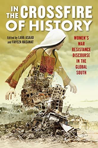 Book cover depicting a woman emerging from war-torn cityscape rubble.