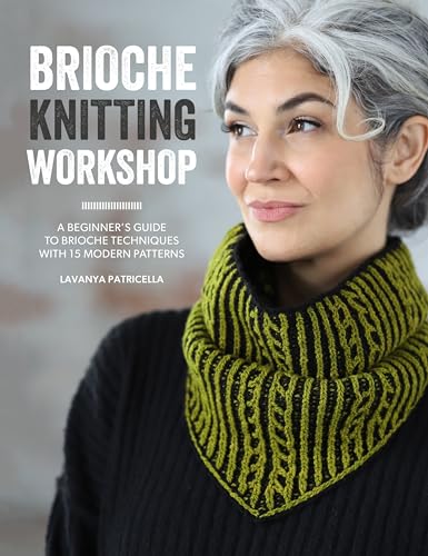 Book cover featuring a woman wearing a green and black brioche knit cowl.