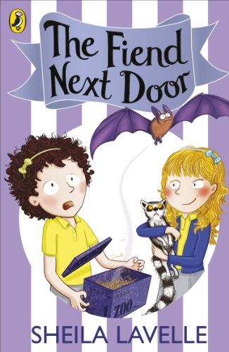 Book cover with two girls, a bat, and a cat emerging from a box.