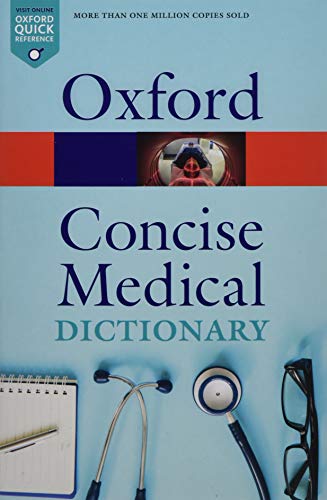 Oxford Concise Medical Dictionary cover with medical tools nearby.
