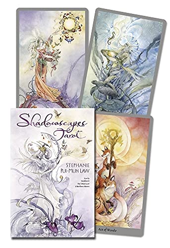 Fantasy art tarot cards featuring ethereal figures and animal imagery.