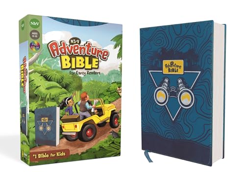 Blue children’s Adventure Bible with illustrated cover and matching box.