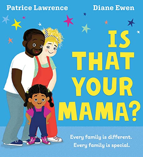 A Black father, white mother, and young daughter stand together on a blue background.