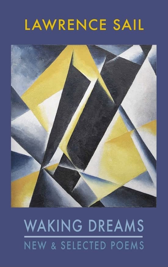 Book cover with abstract geometric painting, title “Waking Dreams” by Lawrence Sail.