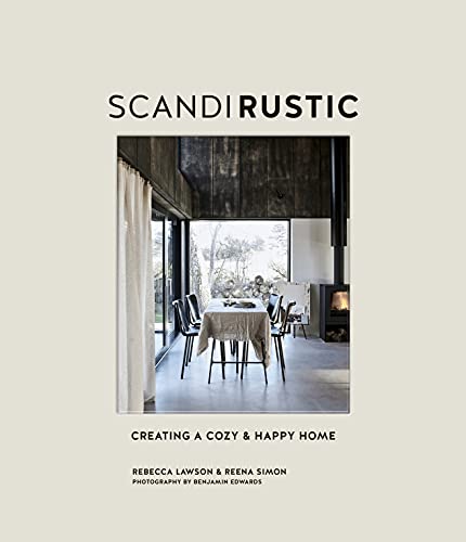 Book cover titled Scandi Rustic showing a dining room with a fireplace and windows.