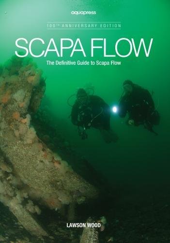 Book cover: Scapa Flow, divers exploring a submerged shipwreck.