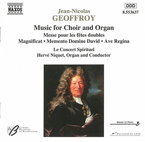 CD cover: portrait of a man in a wig, text details composer Geoffroy.