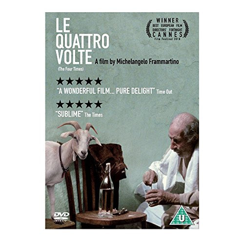 DVD cover for “Le Quattro Volte” featuring a man and a goat.