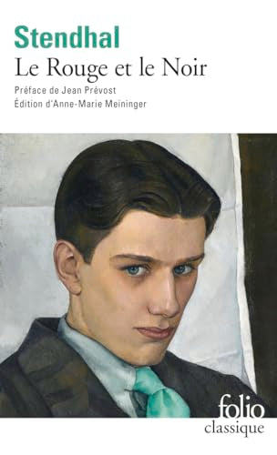 Book cover: portrait of a young man in a suit, “Le Rouge et le Noir.”