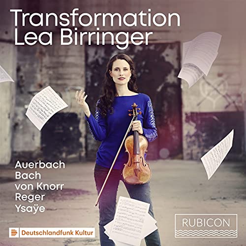 CD cover: Lea Birringer with violin, sheet music, and blurred background.