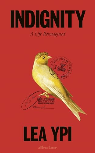 Book cover: red background, yellow canary, and bold black text.