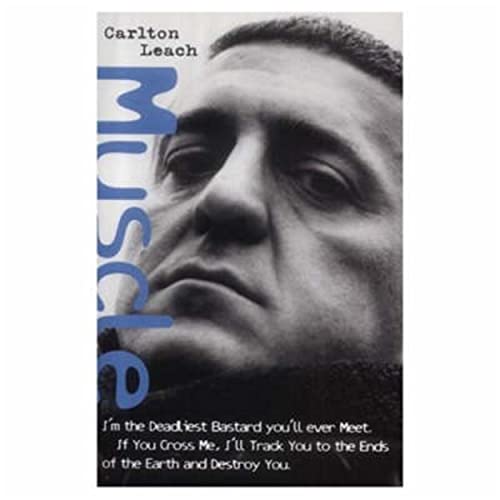 Book cover: black and white portrait with bold blue "Muscle" title.
